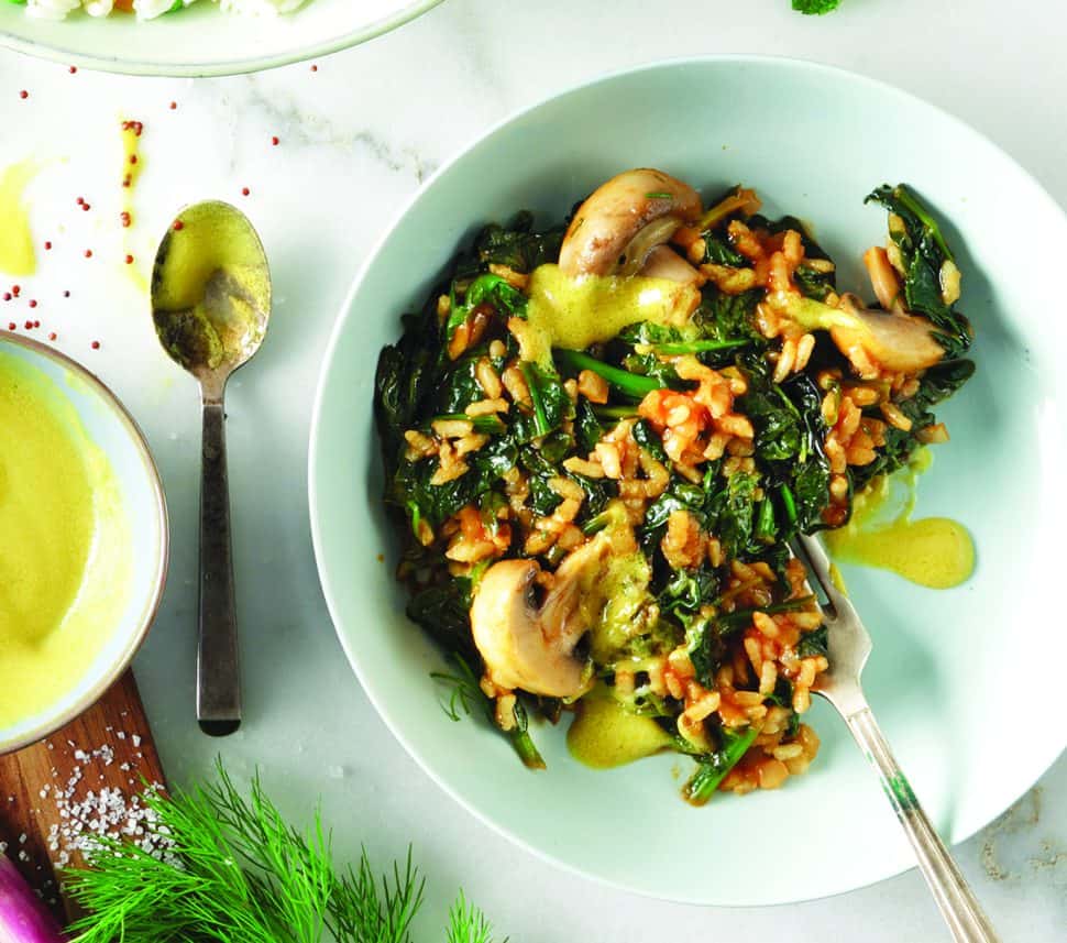 Σπανακόρυζο ντοματένιο και λεμονάτο με μανιτάρια