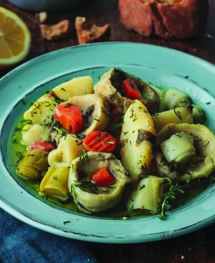 Αγκινάρες με πράσα ασπρογιαχνί