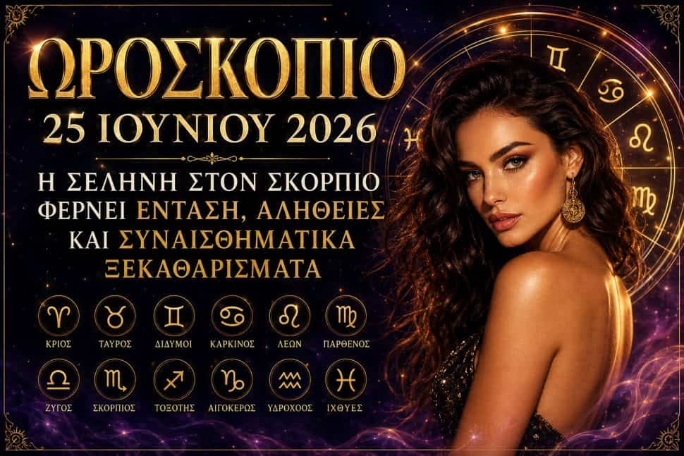Ωροσκόπιο 25 Ιουνίου 2026: Η Σελήνη στον Σκορπιό φέρνει ένταση, αλήθειες και συναισθηματικά ξεκαθαρίσματα