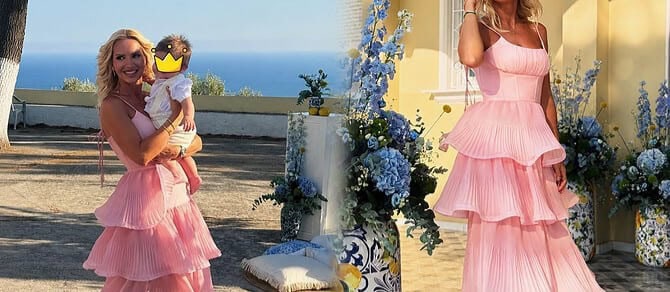 Απαστράπτουσα κουμπάρα η Μπεκατώρου στην Κεφαλονιά: Τι φόρεσε και μάγεψε όλο το νησί